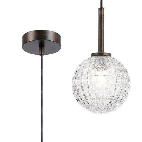 Whitley 12cm Adjustable Pendant, 1 Light G9, IP44, Bronze/Clear Cross Pattern Round Glass