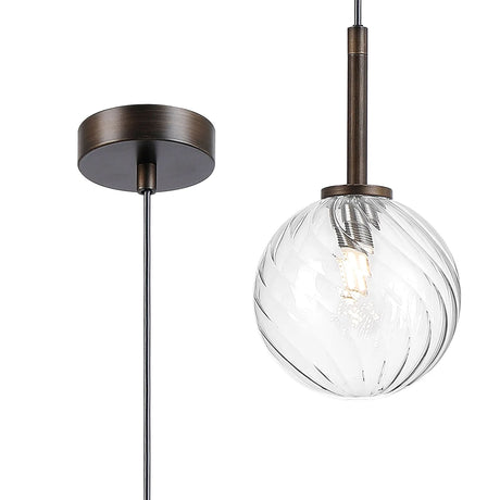 Whitley 12cm Adjustable Pendant, 1 Light G9, IP44, Bronze/Clear Swirl Round Glass