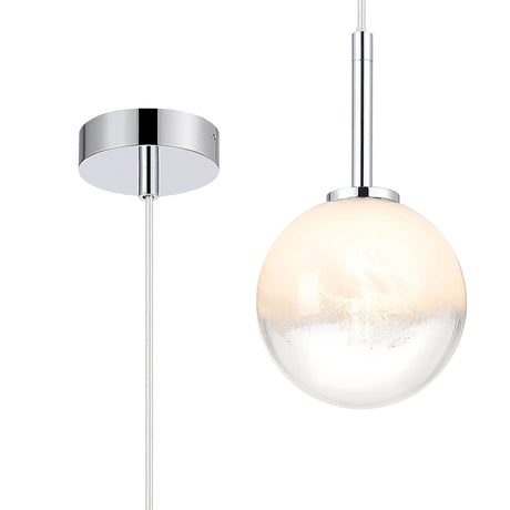 Whitley 12cm Adjustable Pendant, 1 Light G9, IP44, Polished Chrome/White Two-Tone Snow Specks Round Glass