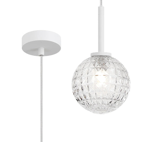 Whitley 12cm Adjustable Pendant, 1 Light G9, IP44, Satin White/Clear Cross Pattern Round Glass