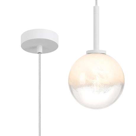 Whitley 12cm Adjustable Pendant, 1 Light G9, IP44, Satin White/White Two-Tone Snow Specks Round Glass