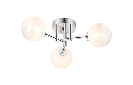 Whitley Round Semi Flush Ceiling 3 Light IP44 Polished Chrome/White Two-Tone Snow Specks Round Glass
