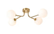 Whitley Linear Semi Flush Ceiling, 4 Light G9, IP44, Brass Gold/Opal Smooth Round Glass