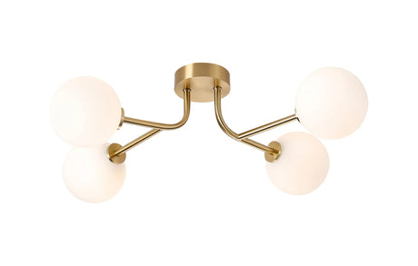 Whitley Linear Semi Flush Ceiling, 4 Light G9, IP44, Brass Gold/Opal Smooth Round Glass