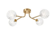 Whitley Linear Semi Flush Ceiling, 4 Light G9, IP44, Brass Gold/Clear Cross Pattern Round Glass