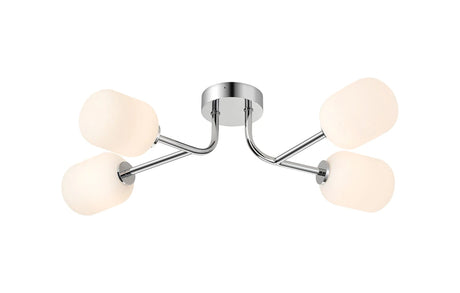 Whitley Linear Semi Flush Ceiling 4 Light IP44 Polished Chrome/Opal Smooth Tubular Glass