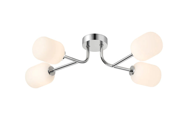 Whitley Linear Semi Flush Ceiling 4 Light IP44 Polished Chrome/Opal Smooth Tubular Glass