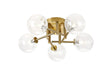 Whitley Round Semi Flush Ceiling 5 Light IP44 Brass Gold/Clear Waved Round Glass