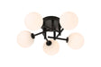 Whitley Round Semi Flush Ceiling 5 Light IP44 Satin Black/Opal Smooth Round Glass