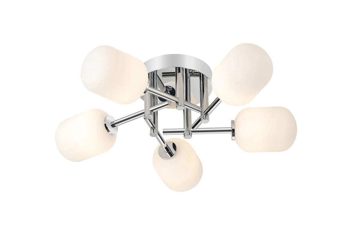 Whitley Round Semi Flush Ceiling 5 Light IP44 Polished Chrome/Opal Smooth Tubular Glass