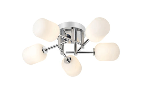 Whitley Round Semi Flush Ceiling 5 Light IP44 Polished Chrome/Opal Smooth Tubular Glass