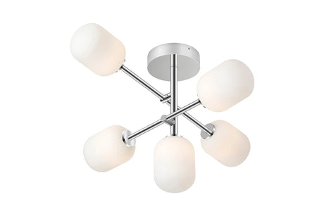 Whitley Semi Flush Ceiling 5 Light Tiered Adjustable Arms IP44 Polished Chrome/Opal Smooth Tubular Glass