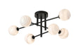 Whitley Semi Flush Ceiling 6 Light Tiered IP44 Satin Black/Grey Round Marble Effect Glass