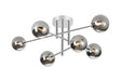 Whitley Semi Flush Ceiling 6 Light Tiered IP44 Polished Chrome/Smoke Smooth Round Glass