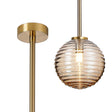 Whitley Telescopic Pendant 1 Light IP44 Brass Gold/Amber Ribbed Round Glass