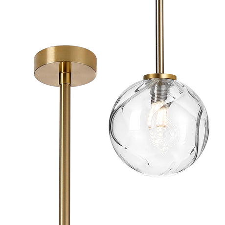Whitley Telescopic Pendant 1 Light IP44 Brass Gold/Clear Waved Round Glass