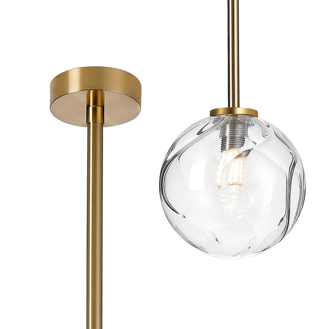Whitley Telescopic Pendant 1 Light IP44 Brass Gold/Clear Waved Round Glass