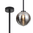 Whitley Telescopic Pendant 1 Light IP44 Satin Black/Smoke Ribbed Round Glass