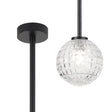 Whitley Telescopic Pendant 1 Light IP44 Satin Black/Clear Cross Pattern Round Glass