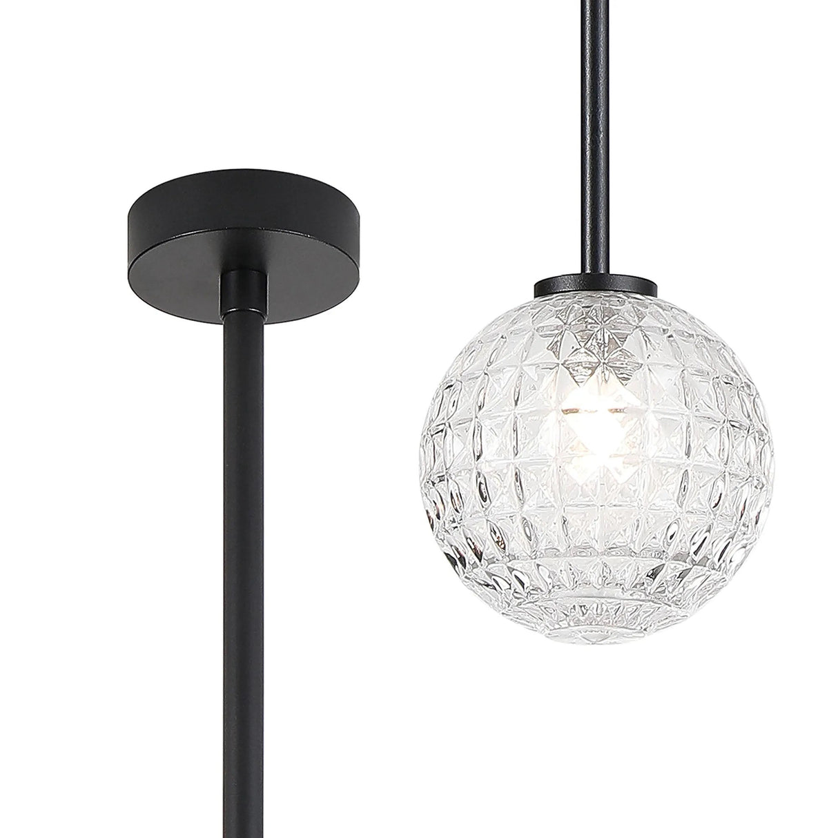 Whitley Telescopic Pendant 1 Light IP44 Satin Black/Clear Cross Pattern Round Glass