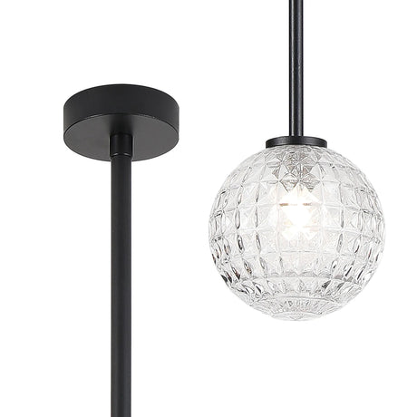 Whitley Telescopic Pendant 1 Light IP44 Satin Black/Clear Cross Pattern Round Glass