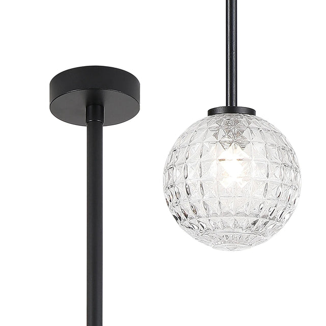 Whitley Telescopic Pendant 1 Light IP44 Satin Black/Clear Cross Pattern Round Glass