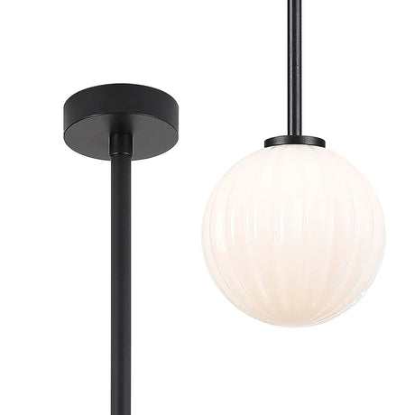 Whitley Telescopic Pendant 1 Light IP44 Satin Black/Opal Round Segment Glass