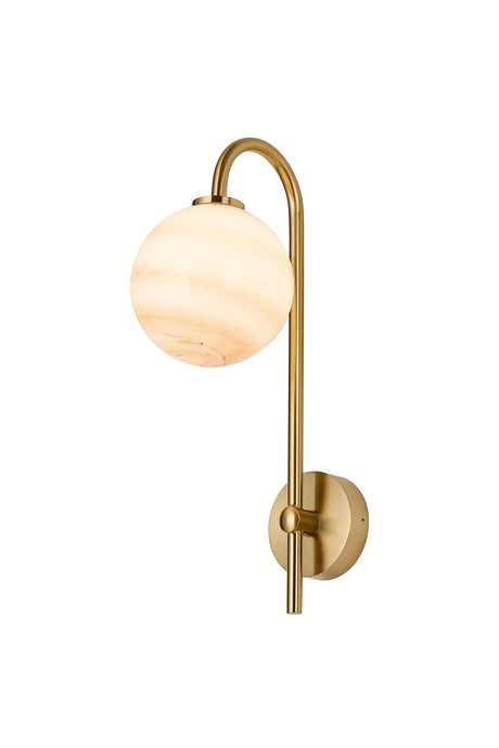 Whitley Curved Arm Wall Lamp 1 Light IP44 Brass Gold/Brown Round Marble Effect Glass