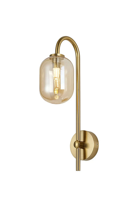 Whitley Curved Arm Wall Lamp 1 Light IP44 Brass Gold/Amber Smooth Tubular Glass
