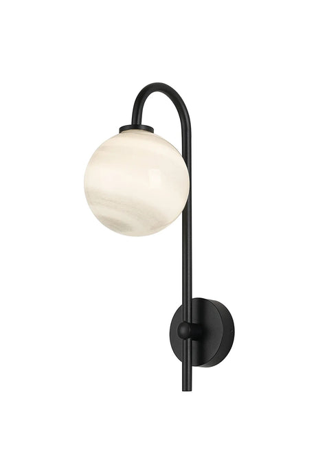 Whitley Curved Arm Wall Lamp 1 Light IP44 Satin Black/Grey Round Marble Effect Glass