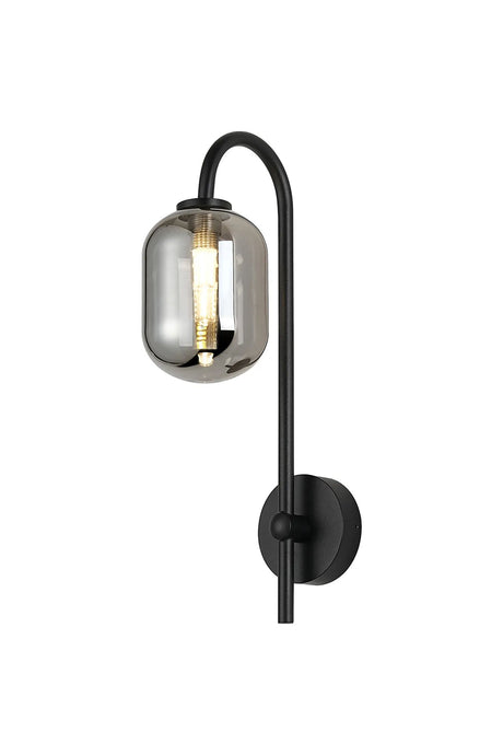 Whitley Curved Arm Wall Lamp 1 Light IP44 Satin Black/Smoke Smooth Tubular Glass