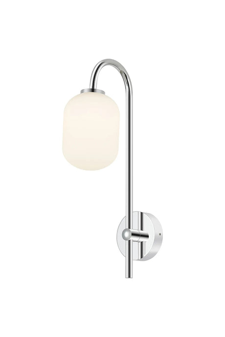 Whitley Curved Arm Wall Lamp 1 Light IP44 Polished Chrome/Opal Smooth Tubular Glass