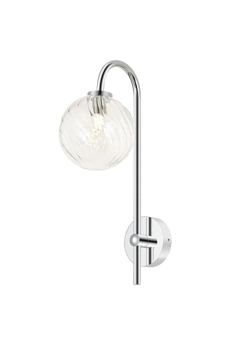 Whitley Curved Arm Wall Lamp 1 Light IP44 Polished Chrome/Clear Swirl Round Glass
