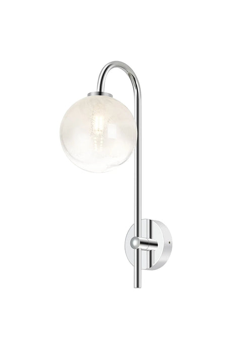 Whitley Curved Arm Wall Lamp 1 Light IP44 Polished Chrome/White Two-Tone Snow Specks Round Glass