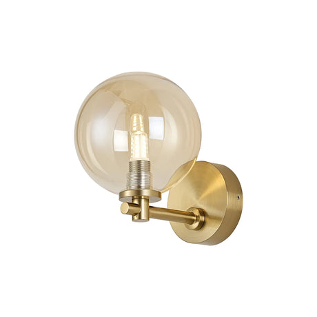 Whitley Short Arm Wall Lamp 1 Light IP44 Brass Gold/Amber Smooth Round Glass