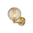 Whitley Short Arm Wall Lamp 1 Light IP44 Brass Gold/Amber Ribbed Round Glass