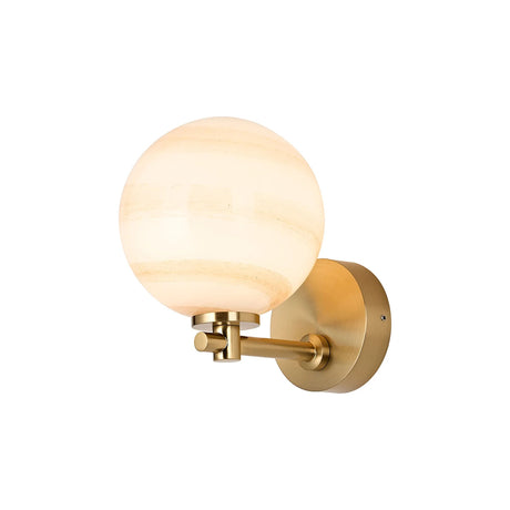 Whitley Short Arm Wall Lamp 1 Light IP44 Brass Gold/Brown Round Marble Effect Glass