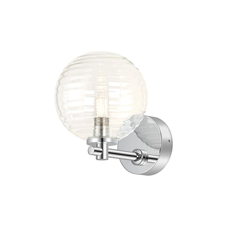 Whitley Short Arm Wall Lamp 1 Light IP44 Polished Chrome/Clear Ribbed Round Glass