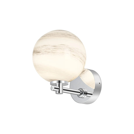 Whitley Short Arm Wall Light, 1 Light G9, IP44, Polished Chrome/Grey/White Round Marble Effect Glass