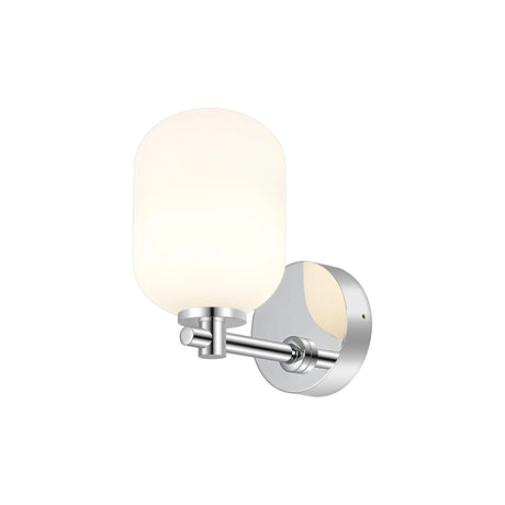 Whitley Short Arm Wall Lamp 1 Light IP44 Polished Chrome/Opal Smooth Tubular Glass