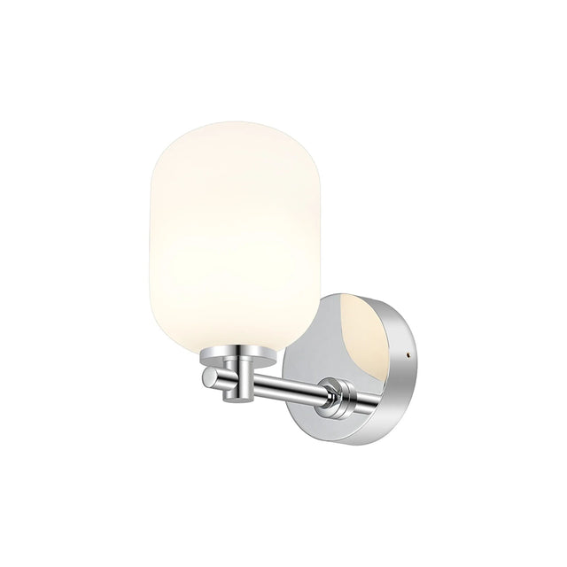 Whitley Short Arm Wall Lamp 1 Light IP44 Polished Chrome/Opal Smooth Tubular Glass