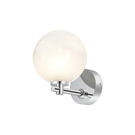 Whitley Short Arm Wall Lamp 1 Light IP44 Polished Chrome/White Two-Tone Snow Specks Round Glass