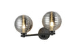 Whitley Short Arm Wall Lamp 2 Light IP44 Satin Black/Smoke Ribbed Round Glass