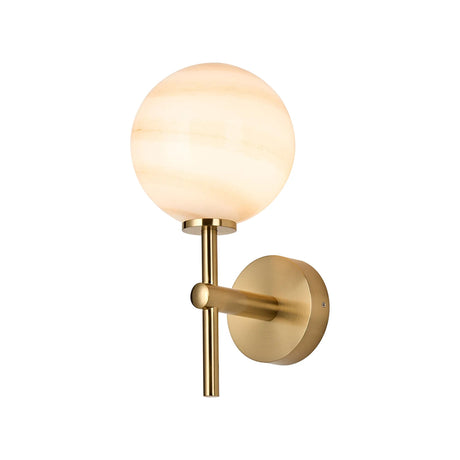 Whitley Medium Arm Wall Lamp 1 Light IP44 Brass Gold/Brown Round Marble Effect Glass