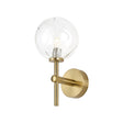 Whitley Medium Arm Wall Lamp 1 Light IP44 Brass Gold/Clear Waved Round Glass