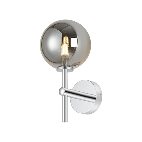 Whitley Medium Arm Wall Lamp 1 Light IP44 Polished Chrome/Smoke Smooth Round Glass