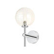 Whitley Medium Arm Wall Lamp 1 Light IP44 Polished Chrome/Clear Ribbed Round Glass