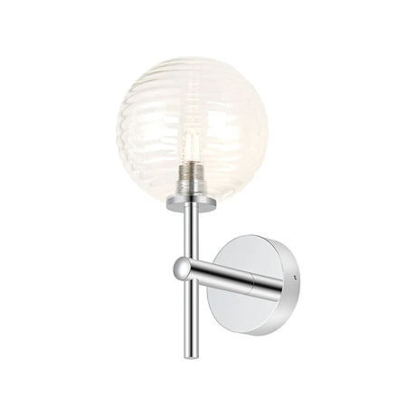 Whitley Medium Arm Wall Lamp 1 Light IP44 Polished Chrome/Clear Ribbed Round Glass