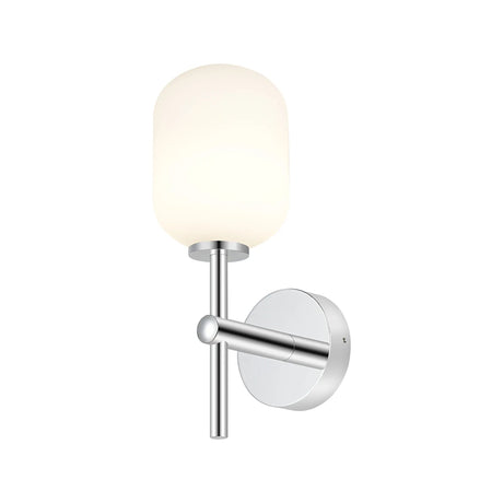 Whitley Medium Arm Wall Lamp 1 Light IP44 Polished Chrome/Opal Smooth Tubular Glass