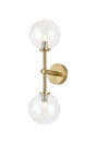 Whitley Medium Arm Wall Lamp 2 Light IP44 Brass Gold/Clear Smooth Round Glass